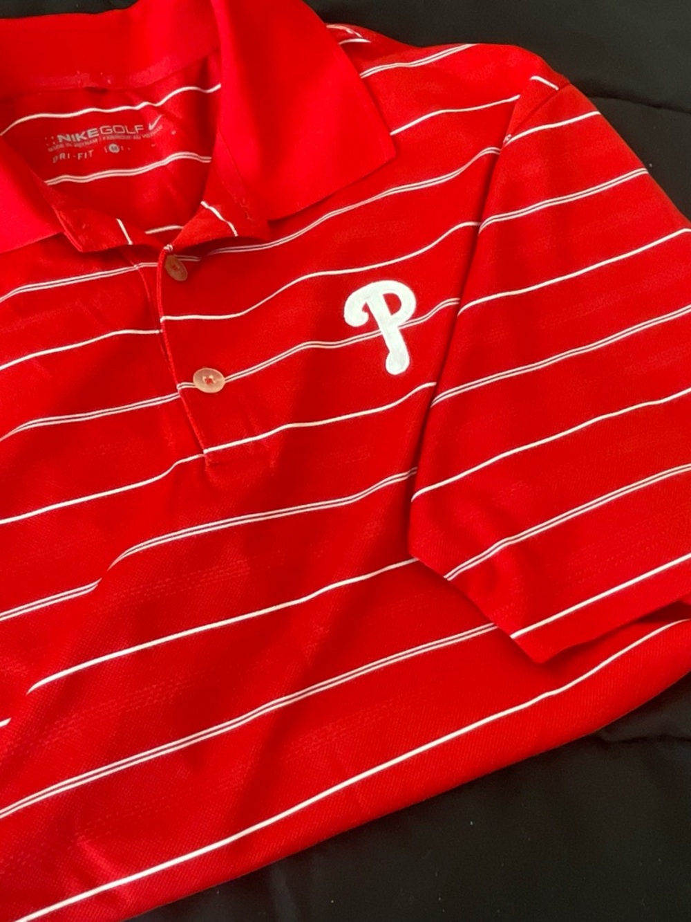 Nike Red White Striped Golf Polo with Embroidered P Logo
